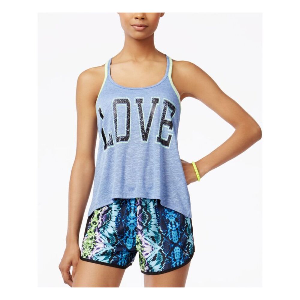 MATERIAL GIRL Womens Blue love Spaghetti Strap Scoop Neck Top Size: XL